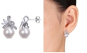 Macy's Freshwater Cultured Pearl (9.5-10mm), White Topaz (2/5 ct. t.w) and Diamond (1/6 ct. t.w.) Ribbon Earrings in 10k White Gold